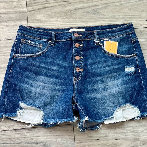 Plus Size Risen Button Front Mid Rise Shorts - Picture 4 of 5